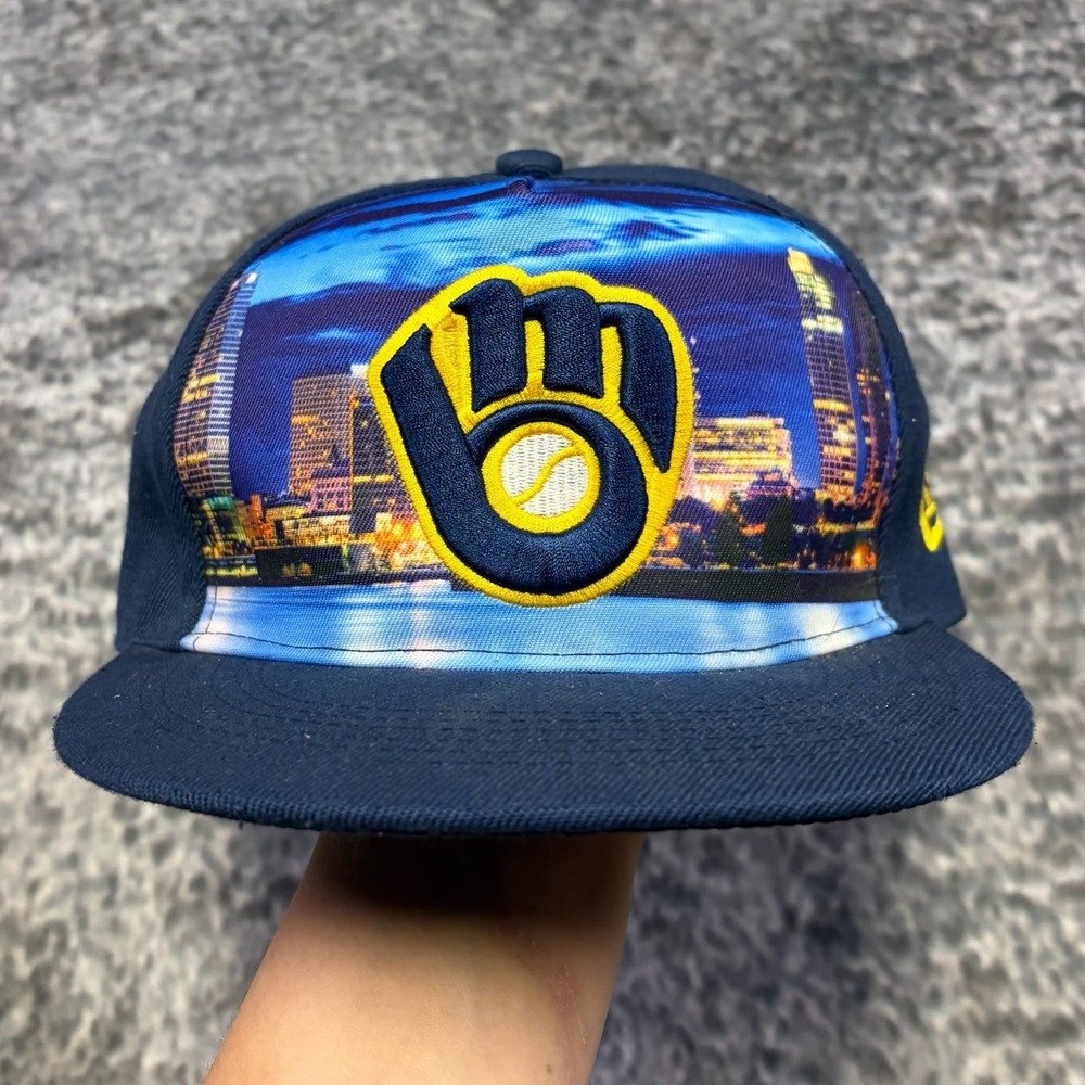 New Era Milwaukee Brewers Hat Snap Back City Skyline MLB Adjustable Navy Blue